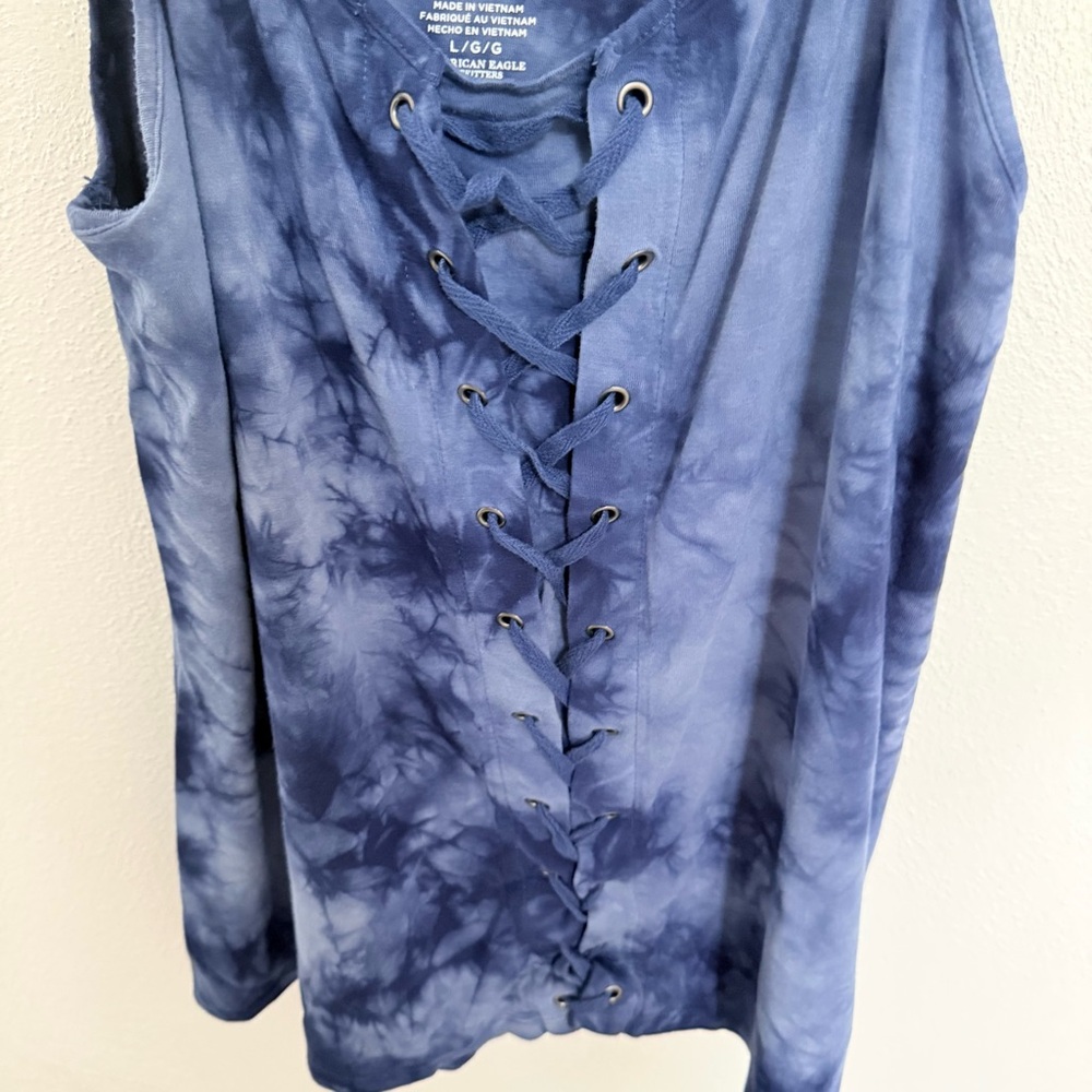 American Eagle Outfitters Soft & Sexy Navy Tie-Dye Lace Up Camisole - Picture 4 of 8
